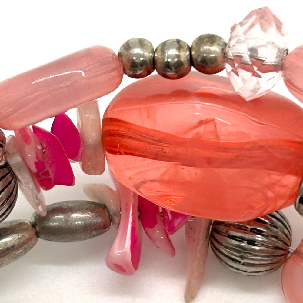Charming Charlie Memory Wire Wrap Pink Magenta Silver-tone Beaded Bracelet Boho - Picture 9 of 12